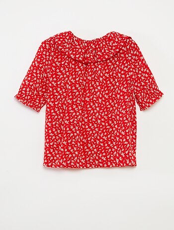 Blusa de viscose com gola com folhos - coleção fácil de vestir