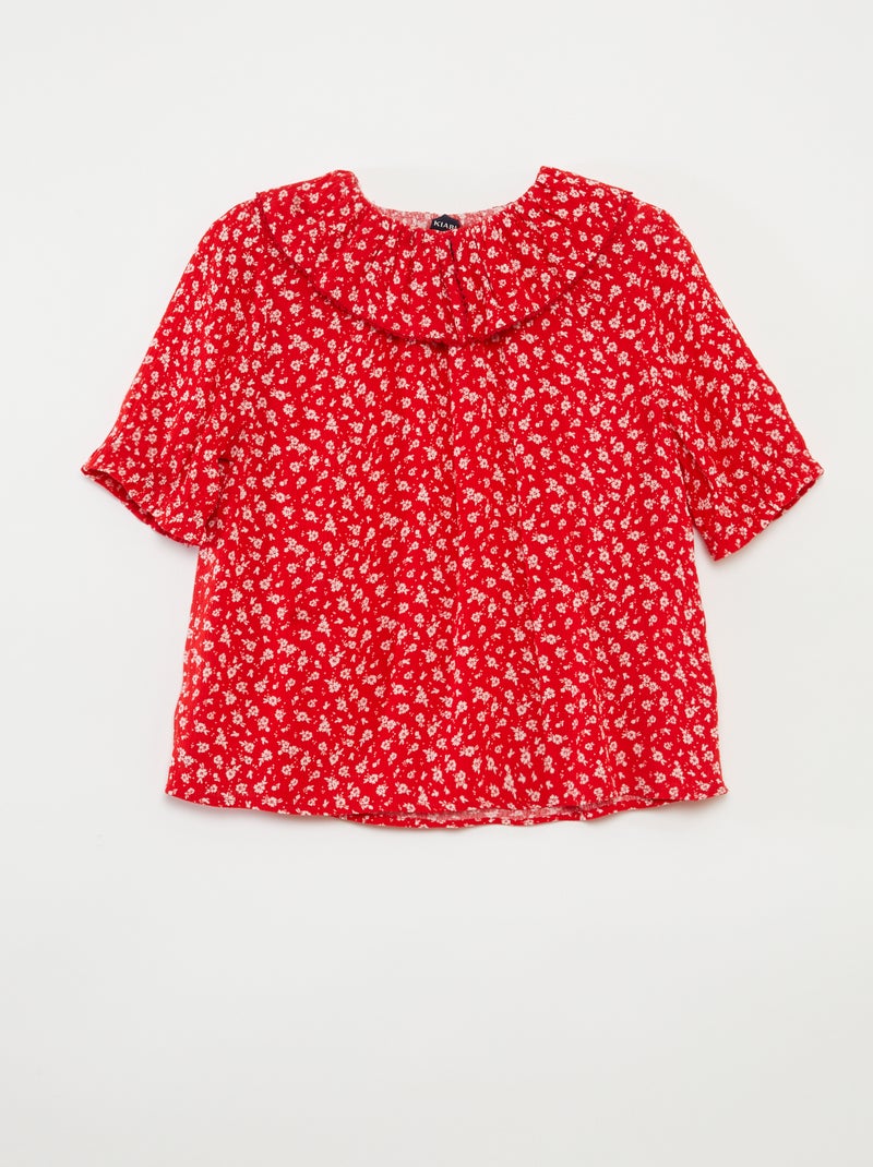 Blusa de viscose com gola com folhos - coleção fácil de vestir VERMELHO - Kiabi