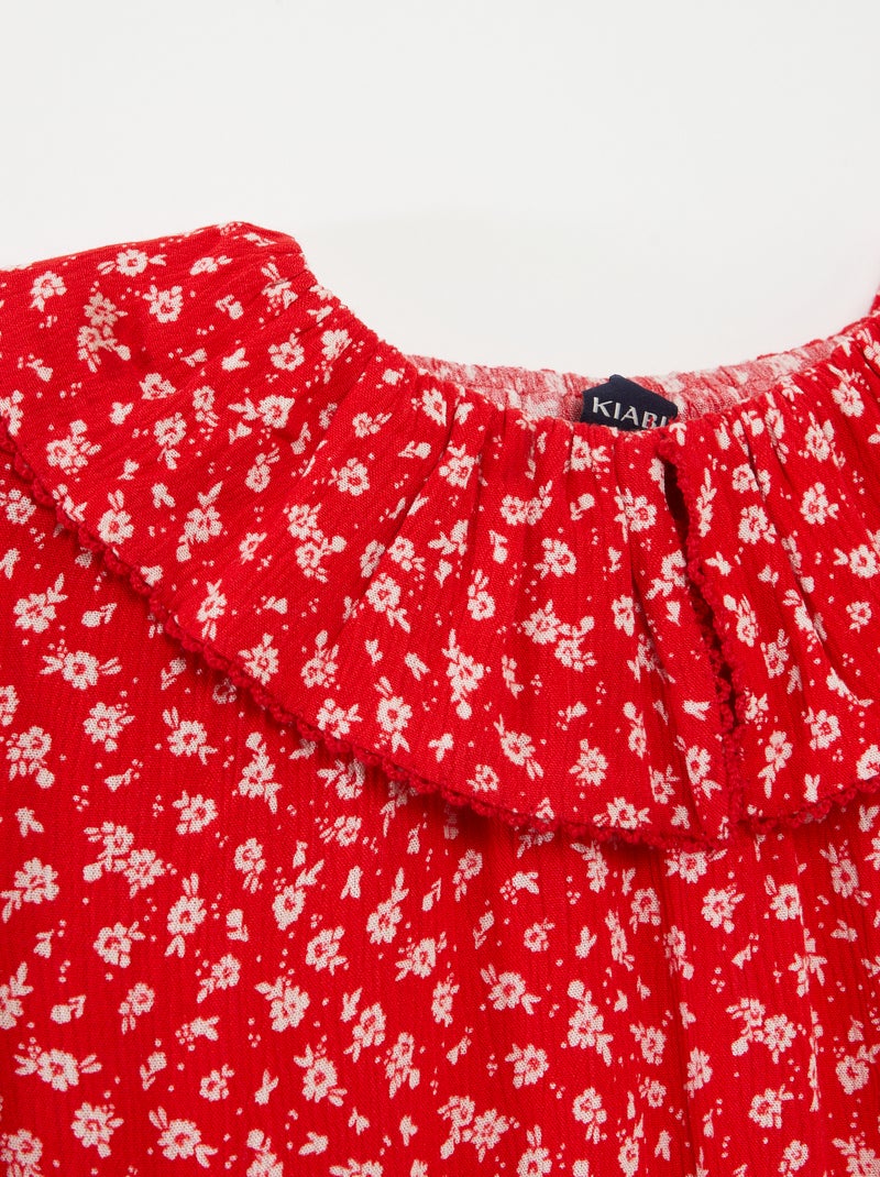 Blusa de viscose com gola com folhos - coleção fácil de vestir VERMELHO - Kiabi