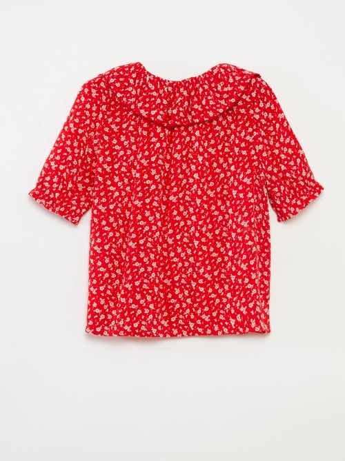 Blusa de viscose com gola com folhos - coleção fácil de vestir - Kiabi