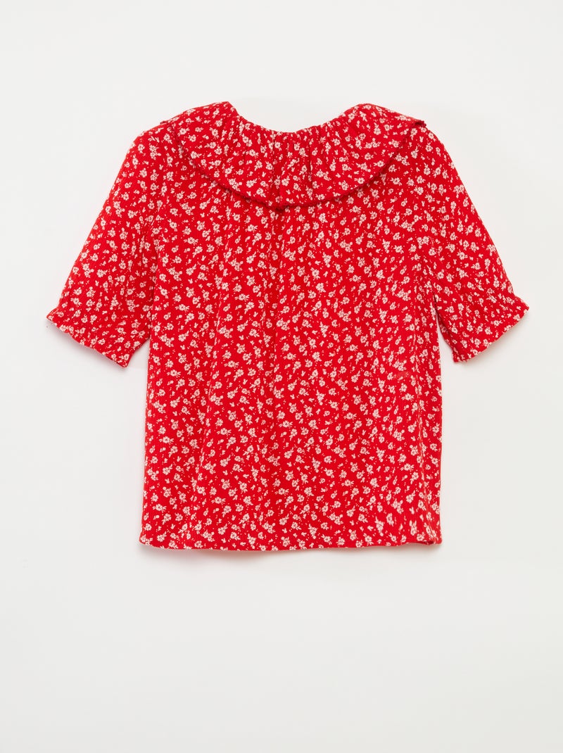 Blusa de viscose com gola com folhos - coleção fácil de vestir VERMELHO - Kiabi