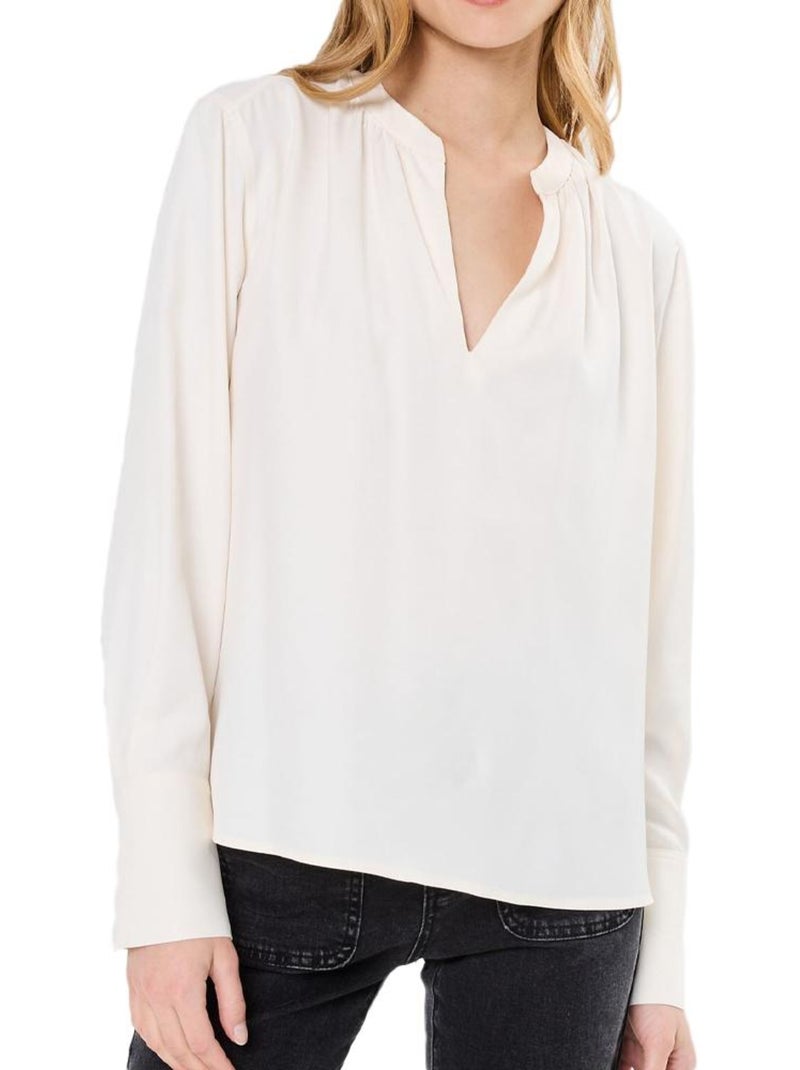 Blusa de Viscose Macia com Decote em V Tommy Hilfiger para Mulher Ecru - Kiabi