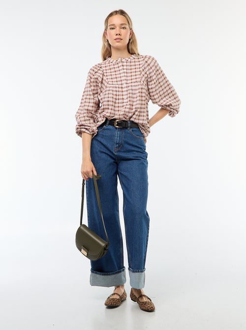 Blusa de xadrez com abertura de botões no colarinho - Kiabi