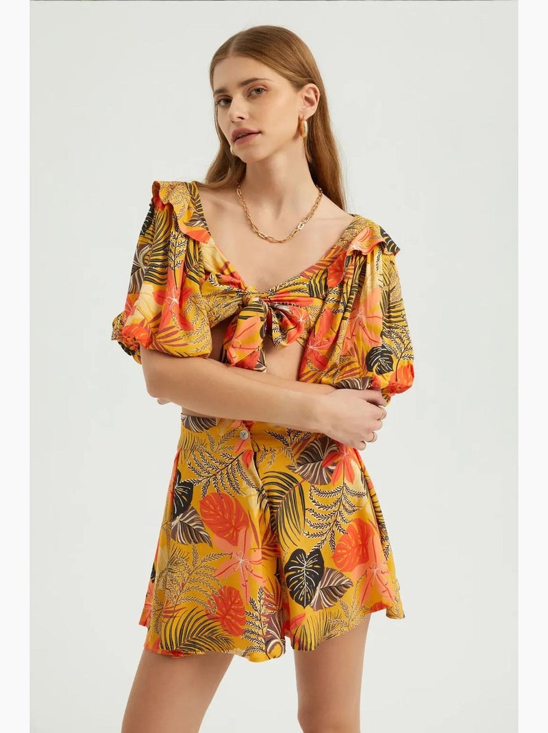 Blusa decote coração laço mangas bufantes hiccup Amarelo - Kiabi