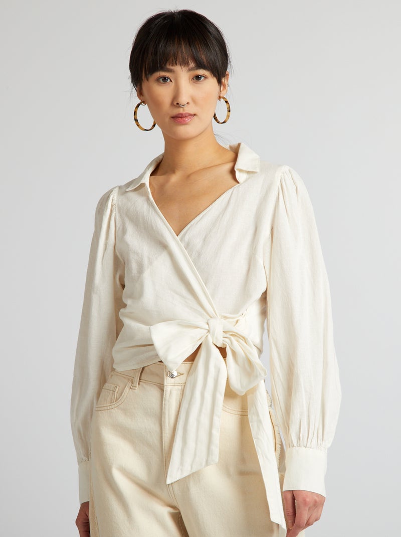Blusa decote cruzado BEGE - Kiabi