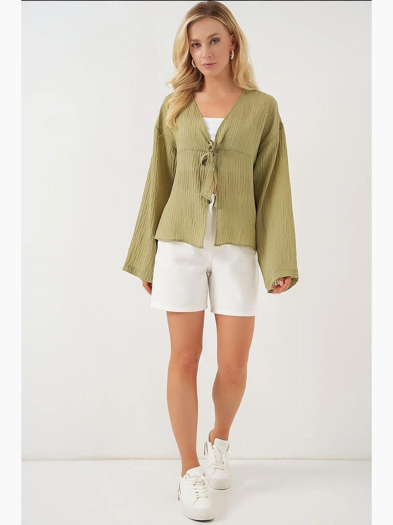 Blusa decote em v com laço bdart Verde pastel - Kiabi