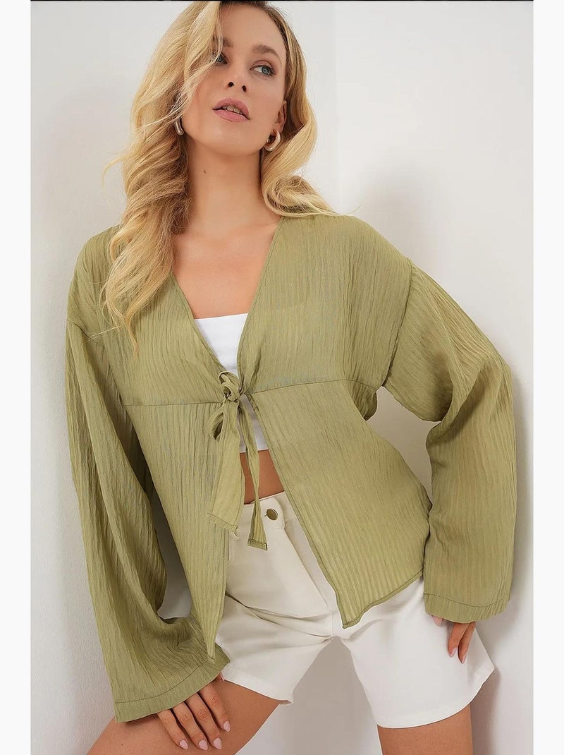 Blusa decote em v com laço bdart Verde pastel - Kiabi
