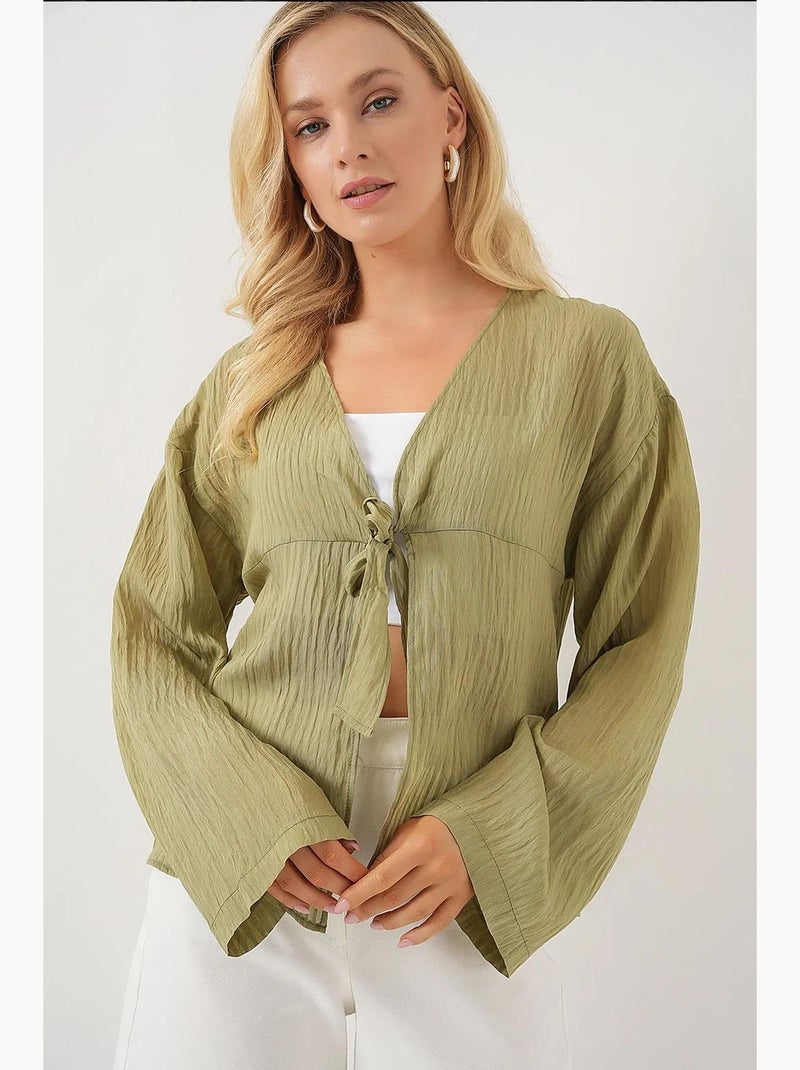 Blusa decote em v com laço bdart Verde pastel - Kiabi