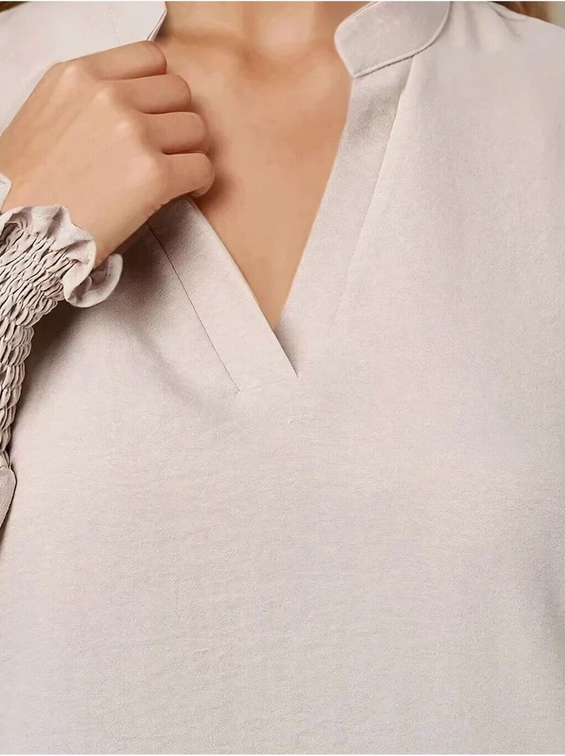 Blusa decote em V manga comprida Bege - Kiabi