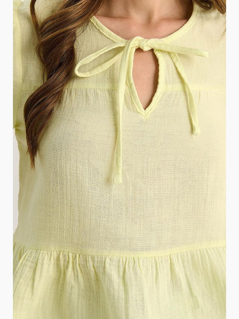 Blusa decote redondo detalhe laço lucci Amarelo-limão - Kiabi