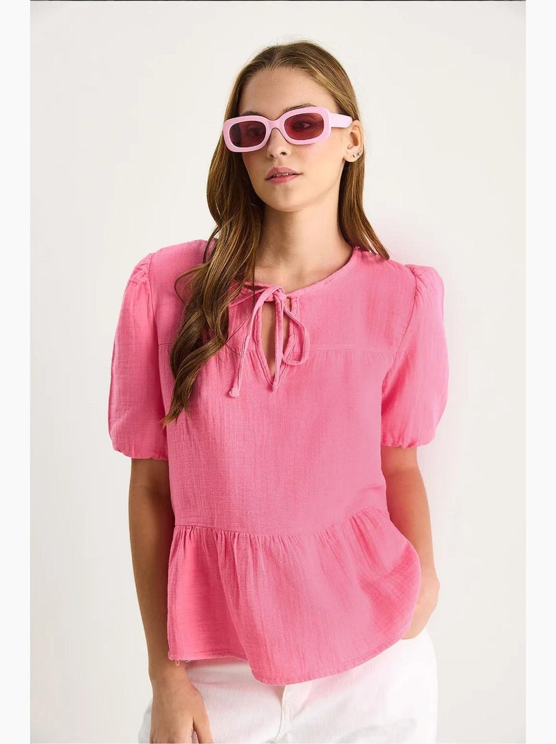 Blusa decote redondo detalhe laço lucci Rosa - Kiabi