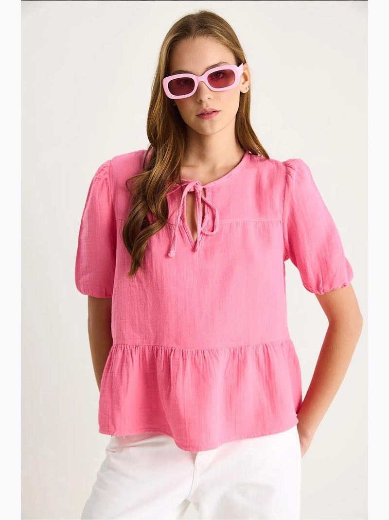 Blusa decote redondo detalhe laço lucci Rosa - Kiabi