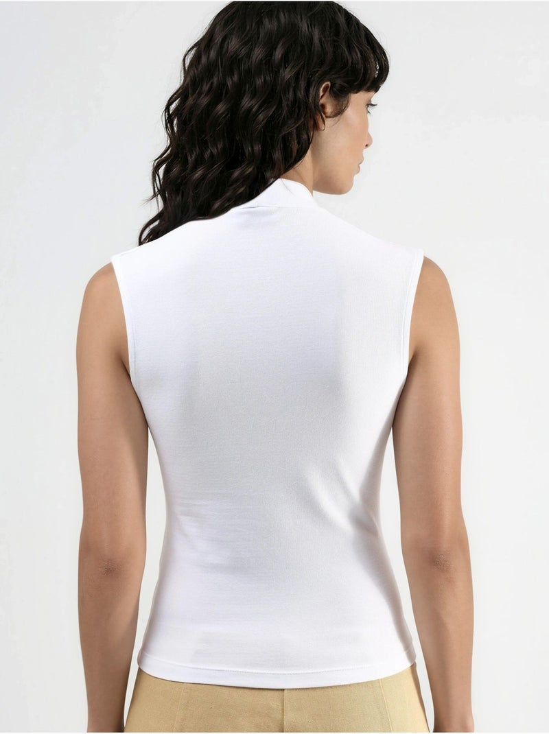 Blusa drapeada sem mangas com decote em v busem Branco - Kiabi