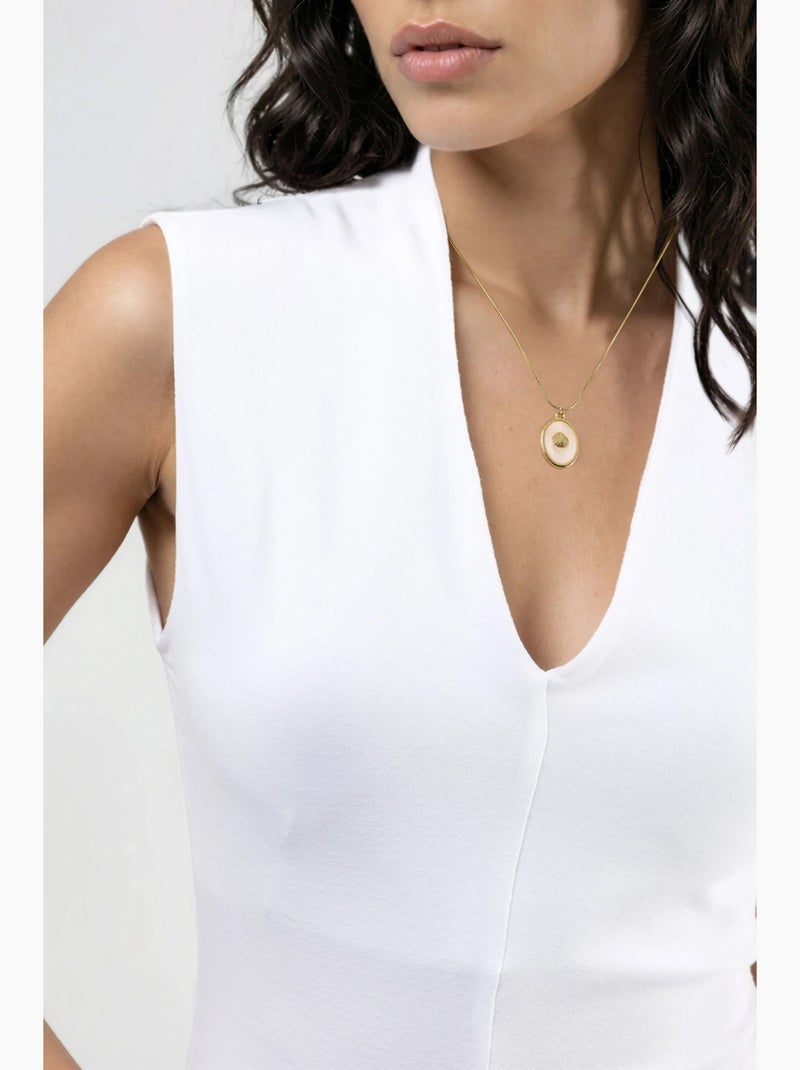 Blusa drapeada sem mangas com decote em v busem Branco - Kiabi