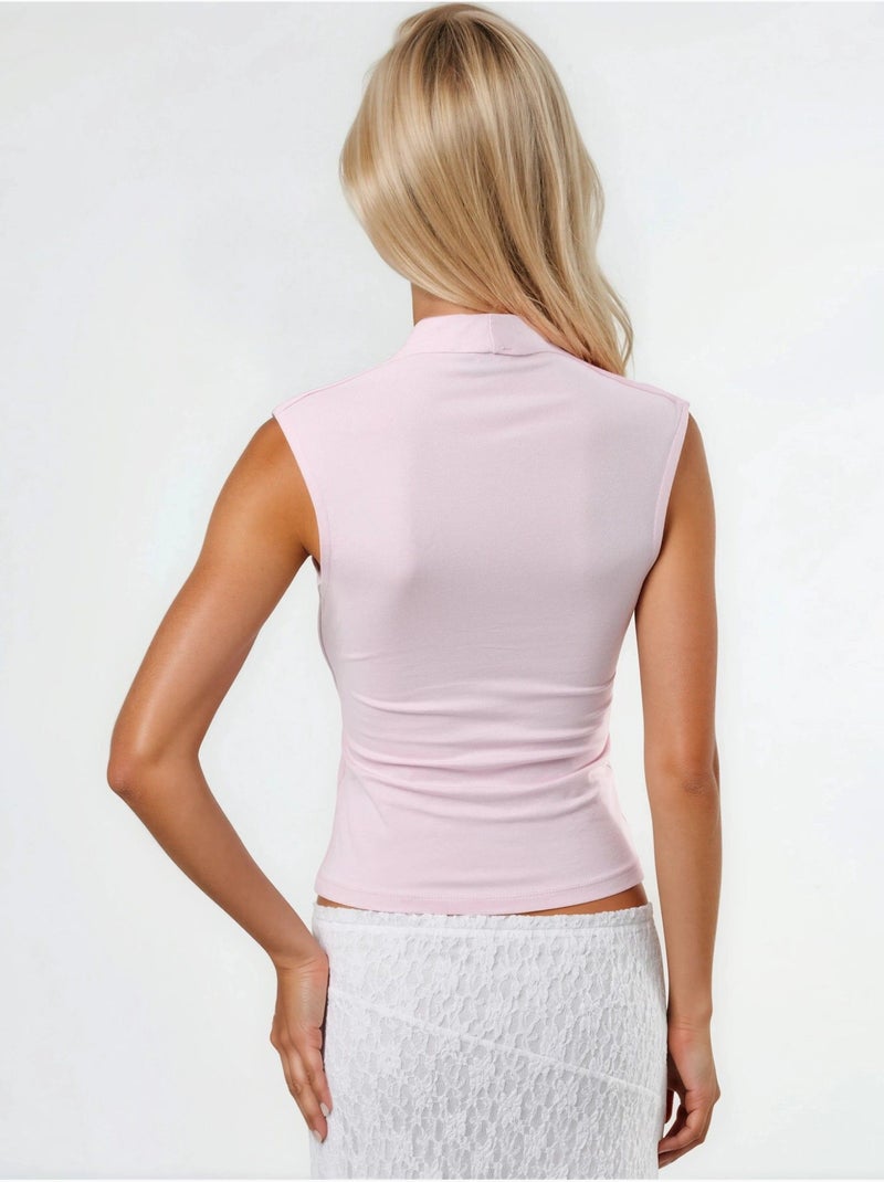 Blusa drapeada sem mangas com decote em v busem Rosa-pálido - Kiabi