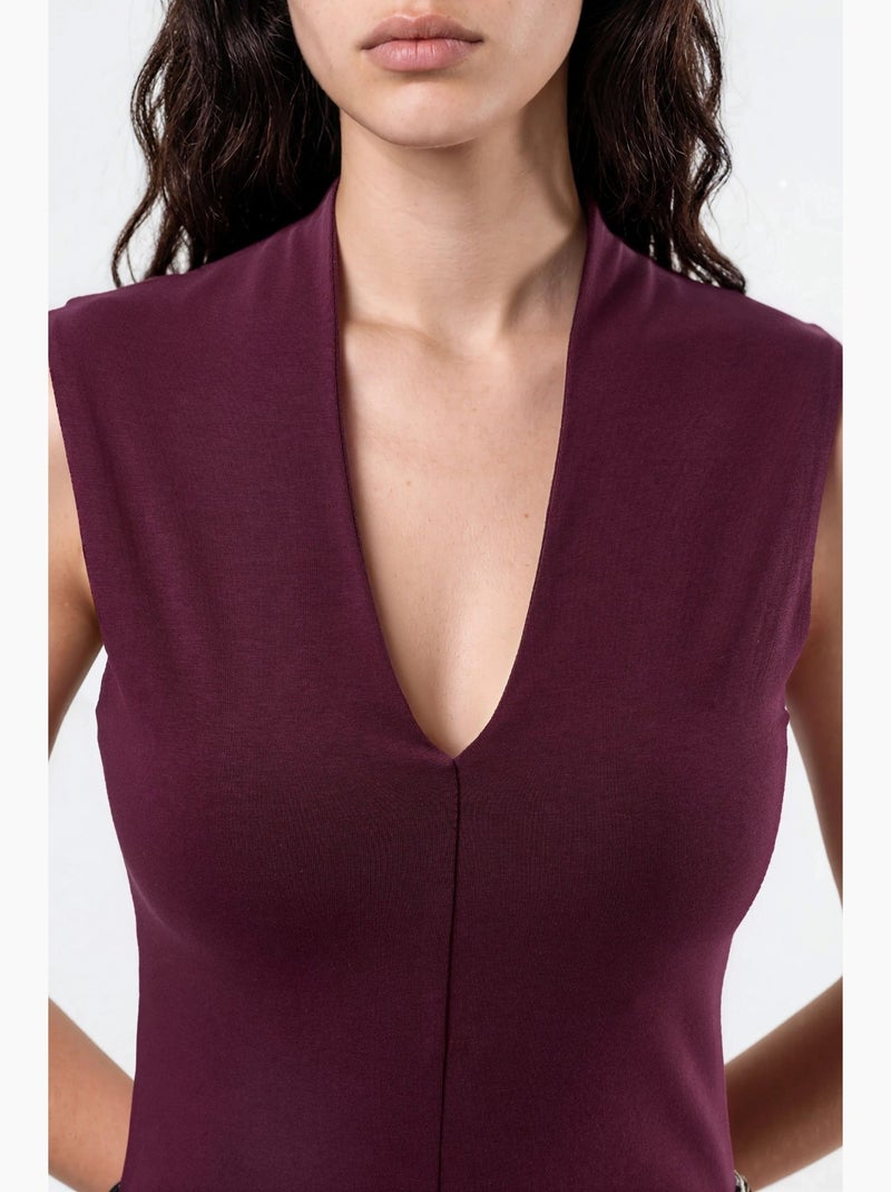 Blusa drapeada sem mangas com decote em v busem Vermelho bordô - Kiabi