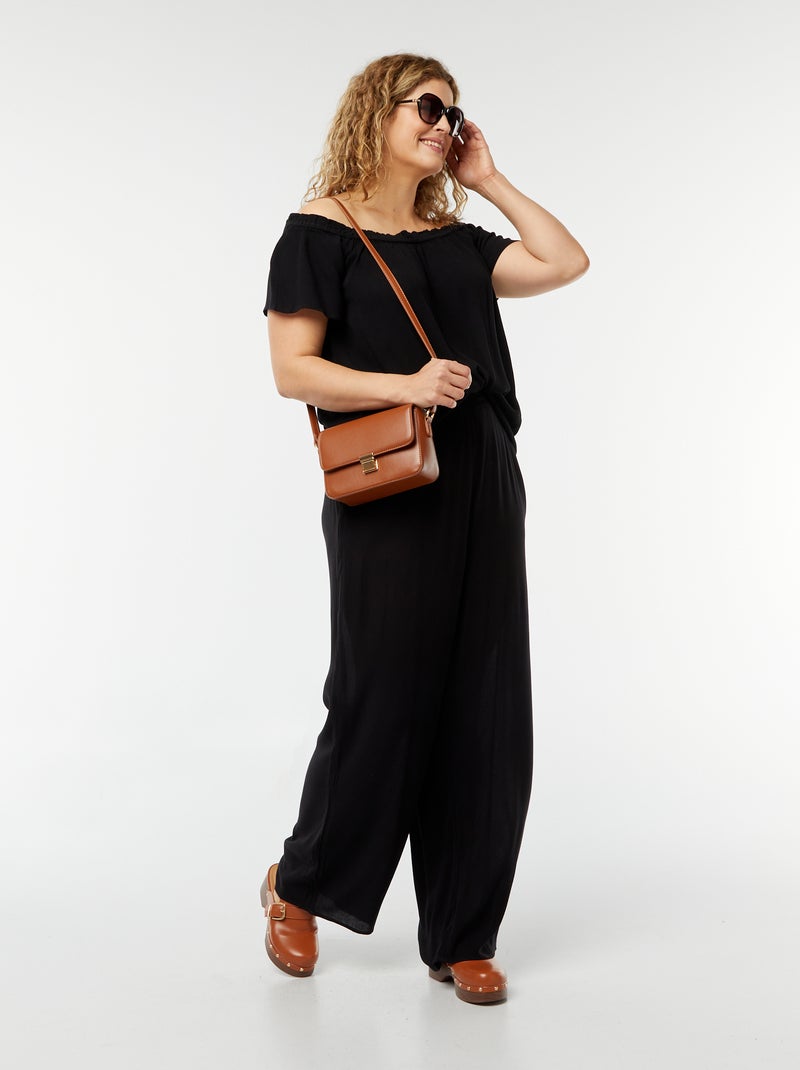 Blusa elástica de manga curta com gola bardot Preto - Kiabi