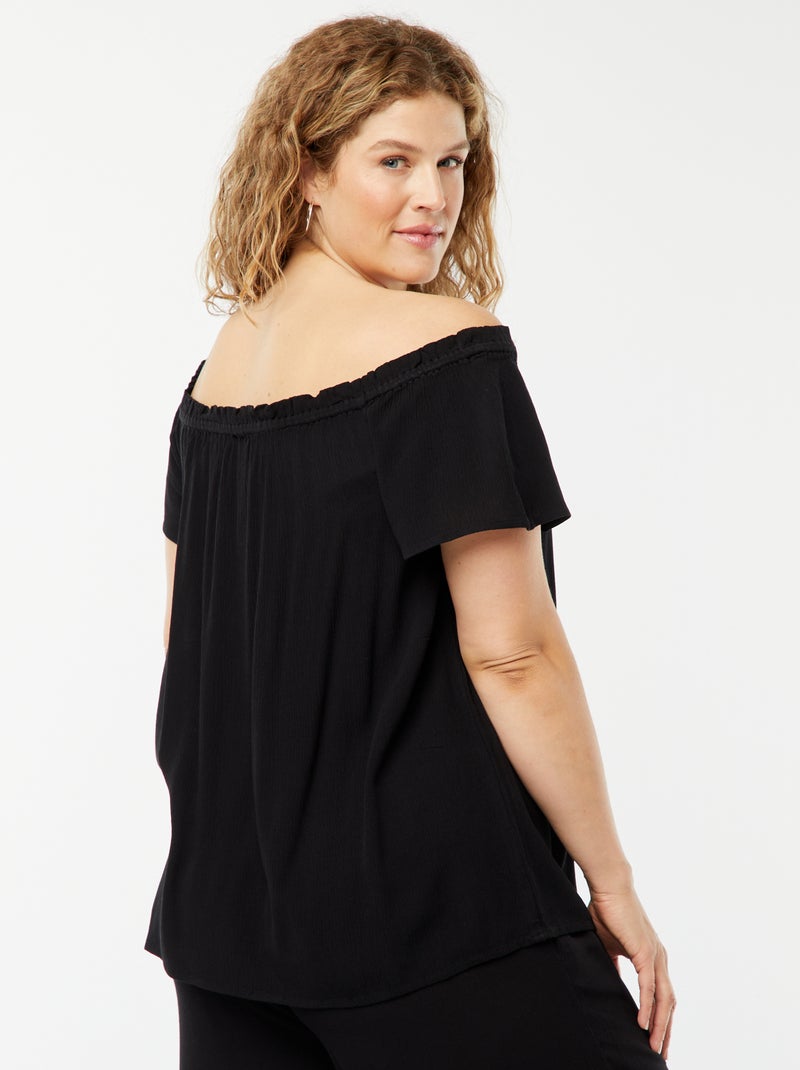 Blusa elástica de manga curta com gola bardot Preto - Kiabi