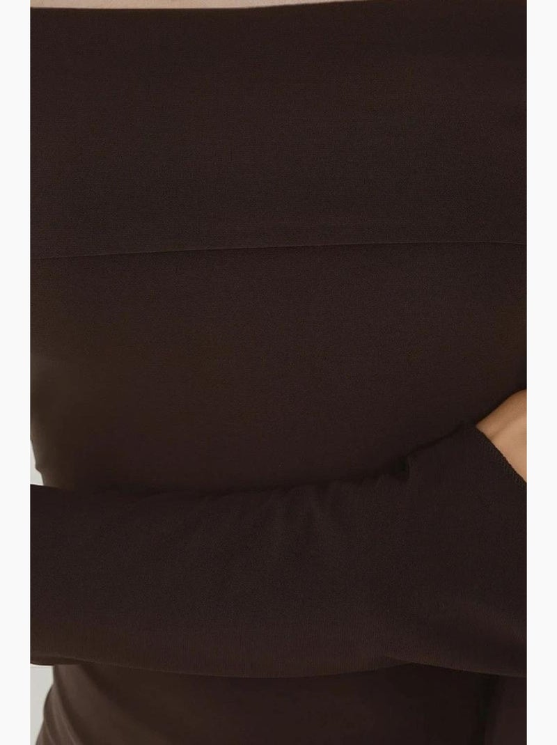 Blusa elegante com decote em bico e manga comprida, corte slim hiccup Castanho-escuro - Kiabi