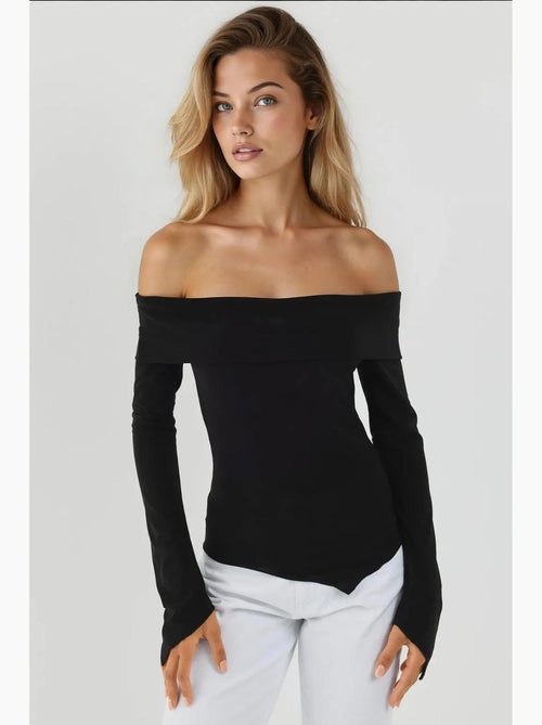 Blusa elegante com decote em bico e manga comprida, corte slim hiccup - Kiabi Blusa elegante com decote em bico e manga comprida, corte slim hiccup - Kiabi