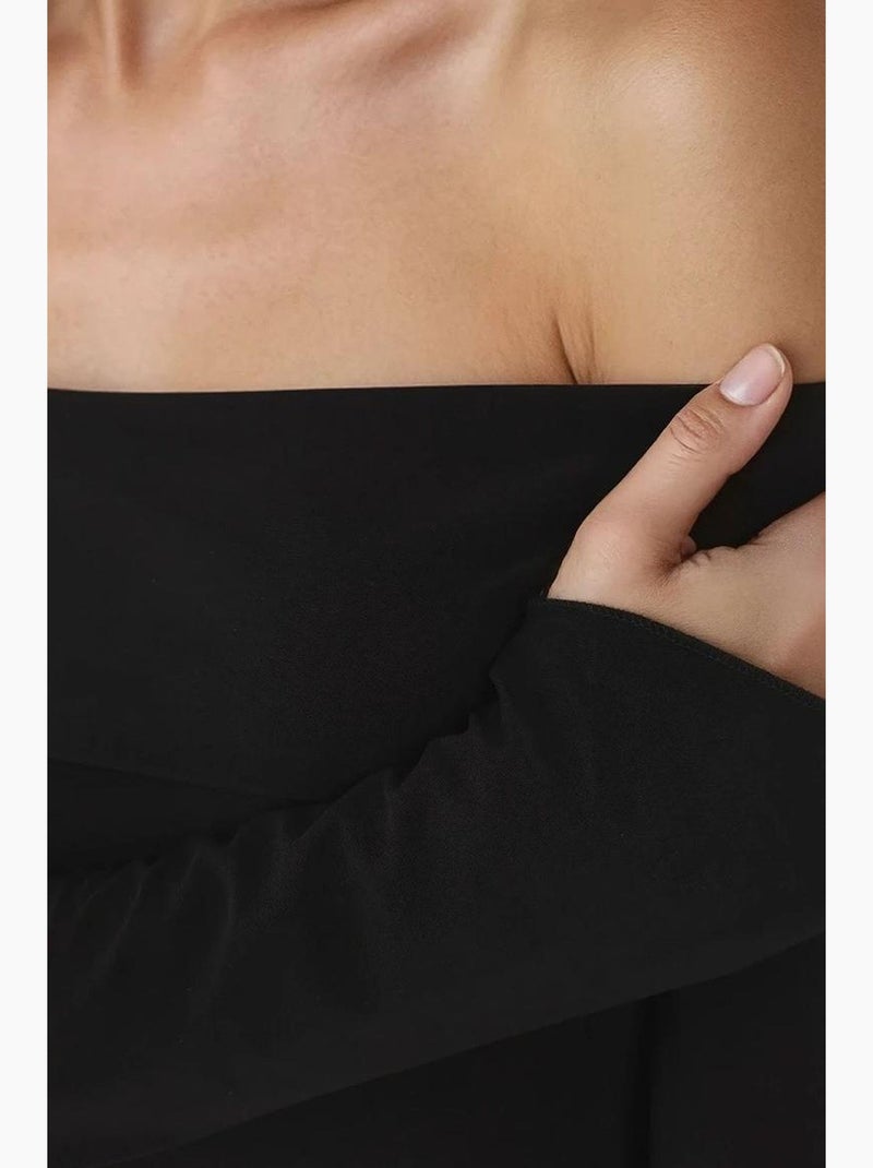 Blusa elegante com decote em bico e manga comprida, corte slim hiccup Preto - Kiabi