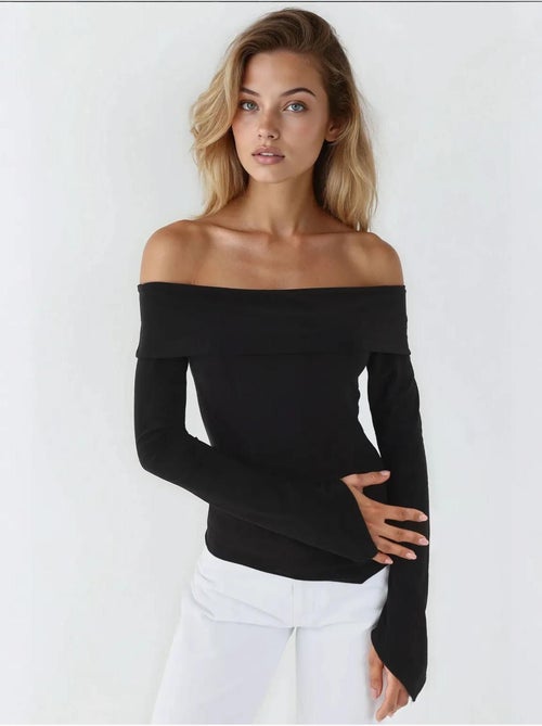 Blusa elegante com decote em bico e manga comprida, corte slim hiccup - Kiabi Blusa elegante com decote em bico e manga comprida, corte slim hiccup - Kiabi
