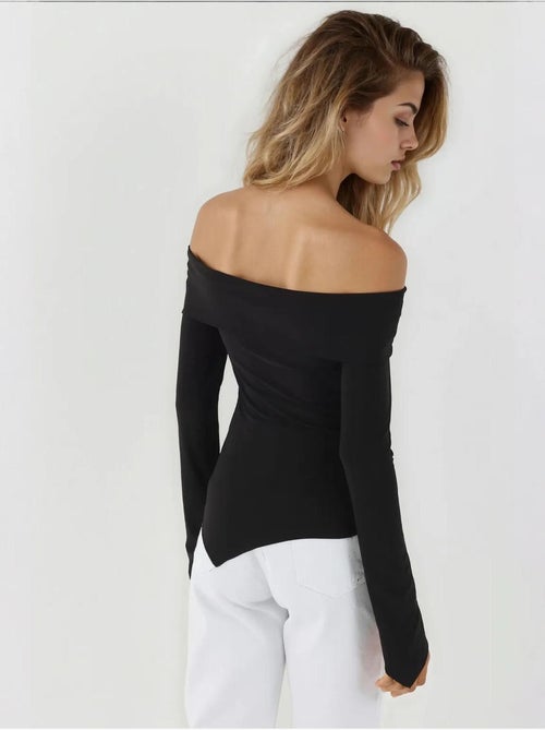 Blusa elegante com decote em bico e manga comprida, corte slim - Kiabi Blusa elegante com decote em bico e manga comprida, corte slim - Kiabi