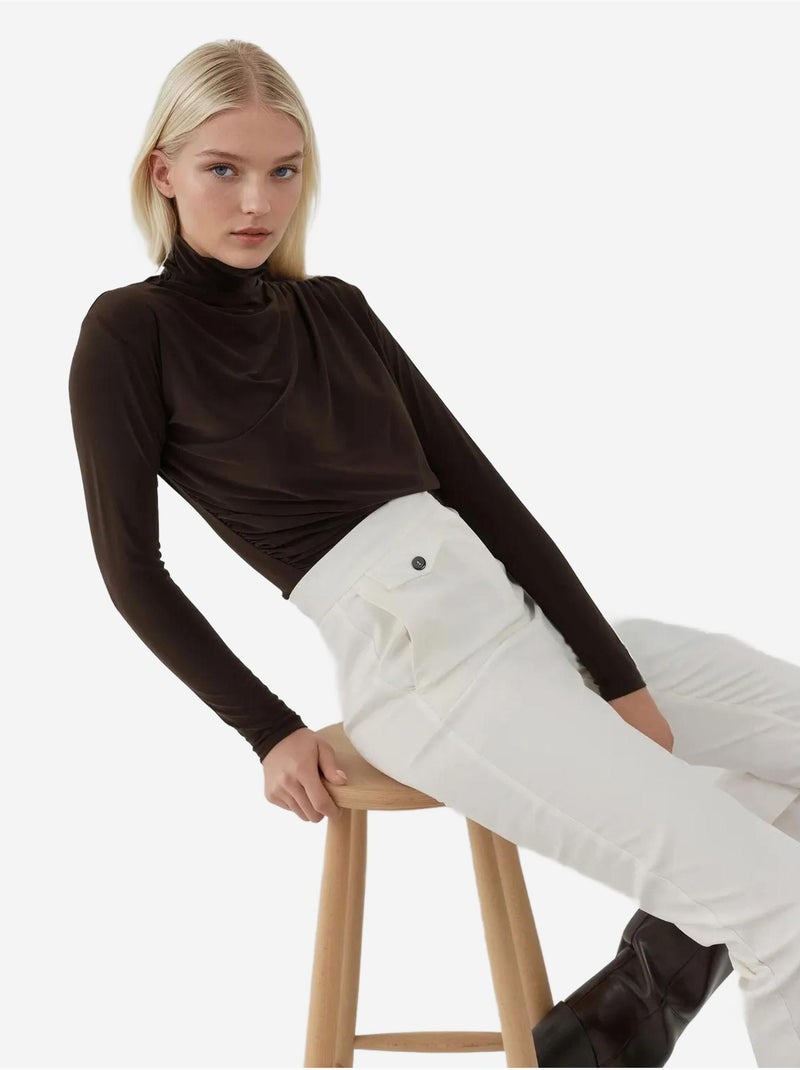Blusa elegante de malha com manga comprida Castanho-chocolate - Kiabi