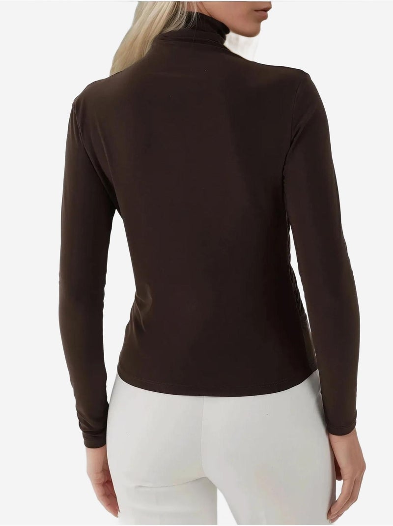 Blusa elegante de malha com manga comprida Castanho-chocolate - Kiabi