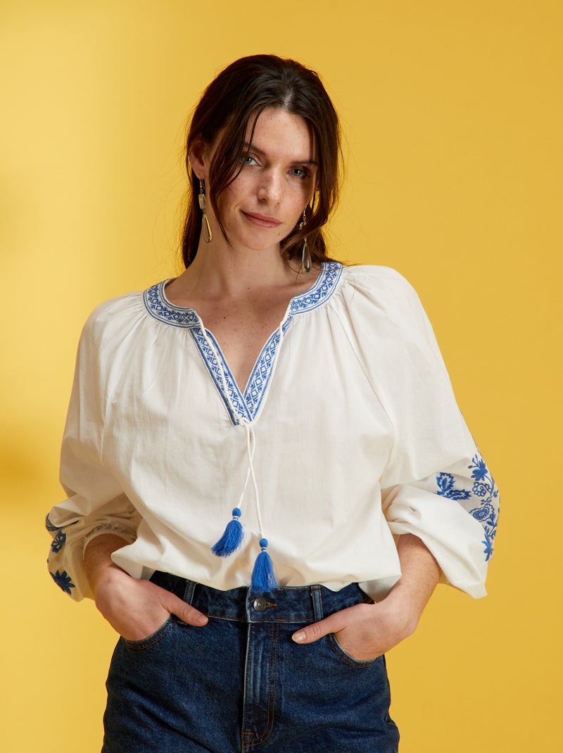 Blusa em algodão BRANCO - Kiabi