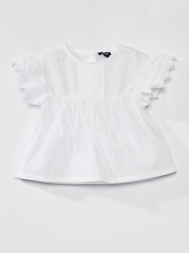 Blusa em algodão com bordado BRANCO - Kiabi