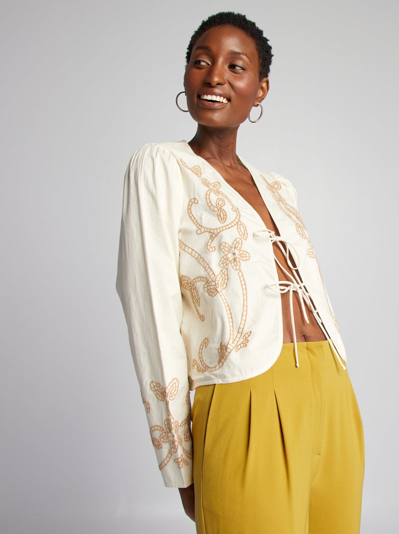 Blusa em algodão com bordados BEGE - Kiabi