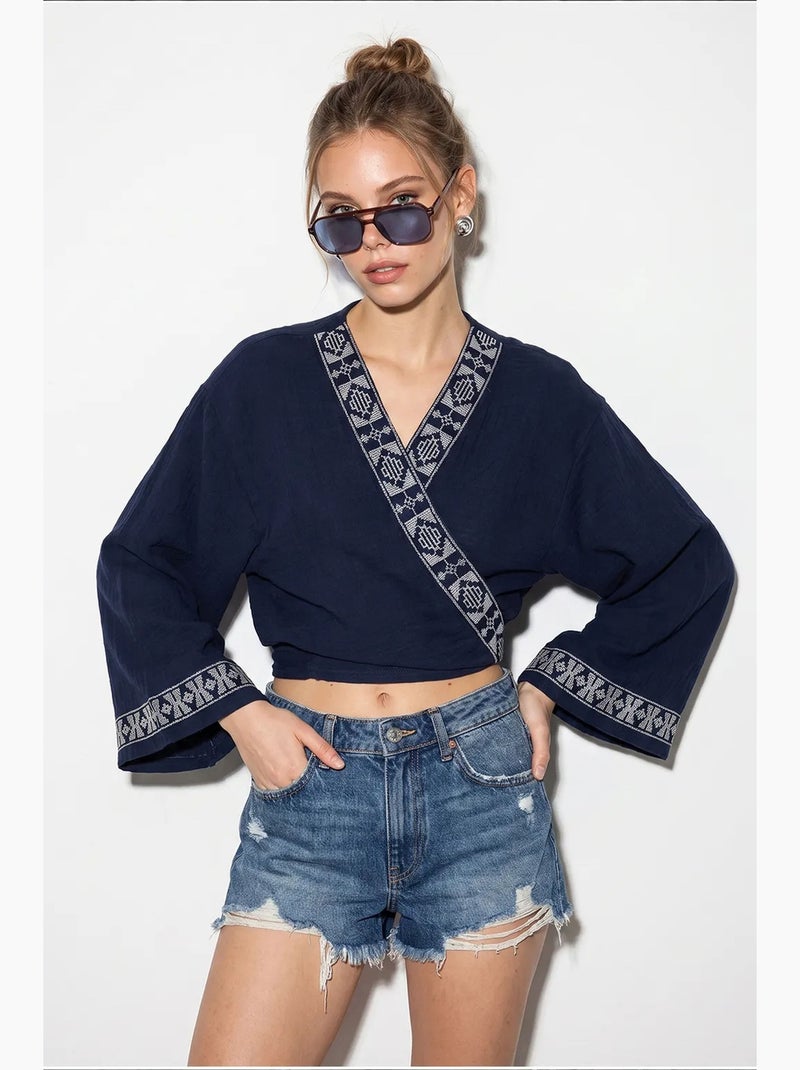 Blusa em algodão lucci Azul-marinho - Kiabi