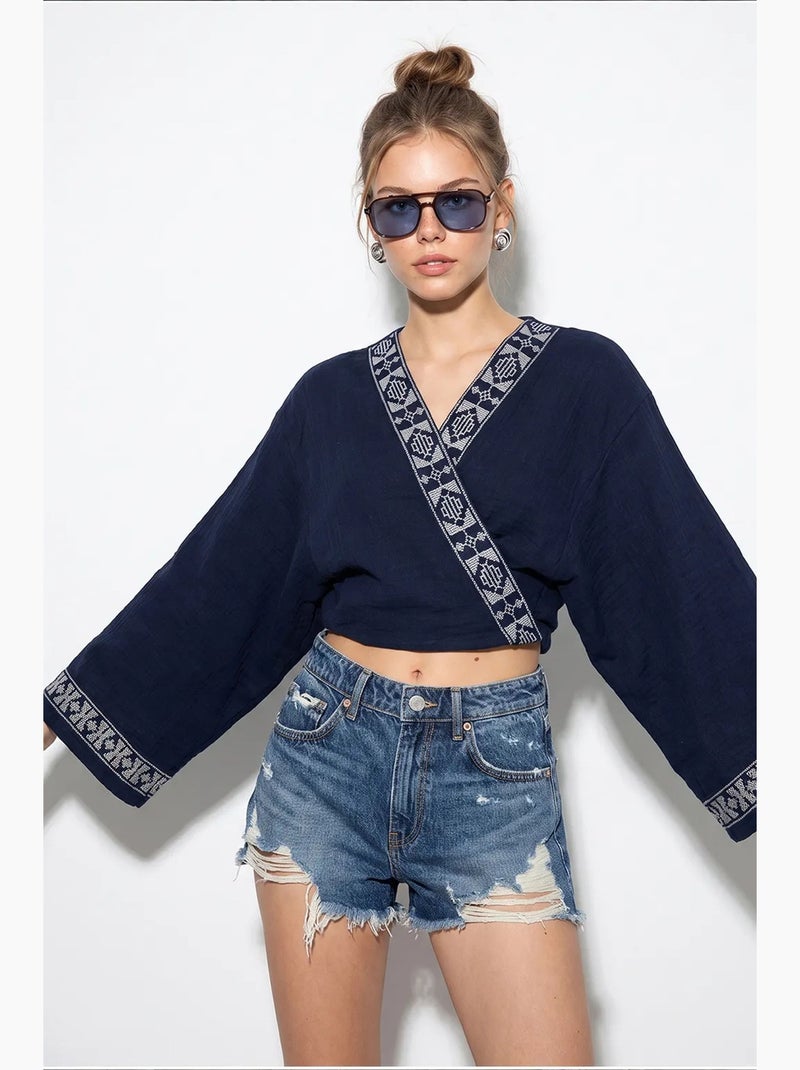 Blusa em algodão lucci Azul-marinho - Kiabi