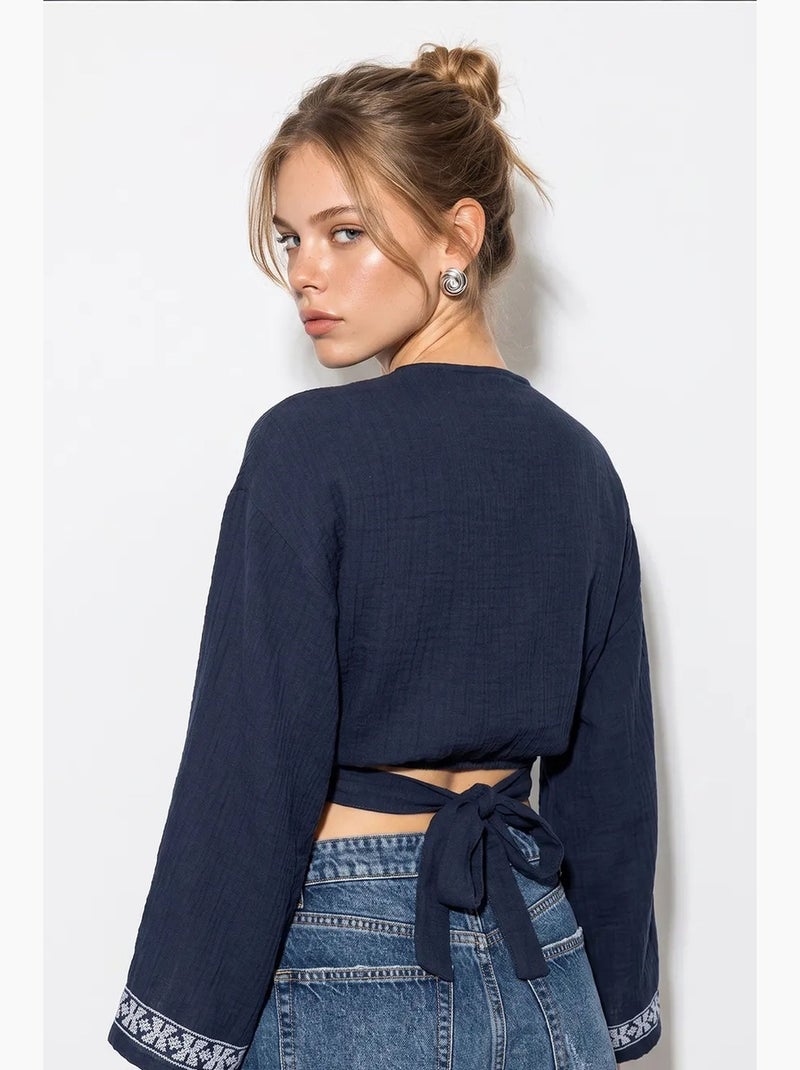 Blusa em algodão lucci Azul-marinho - Kiabi
