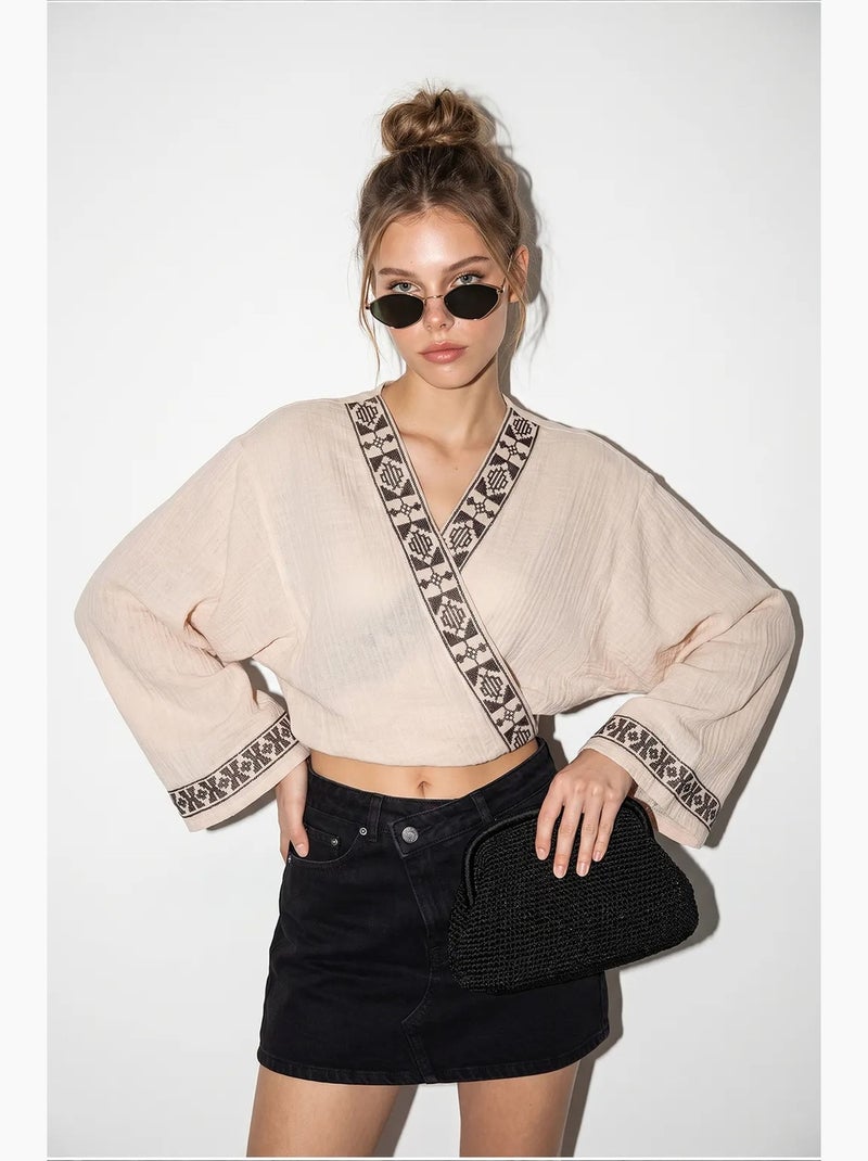 Blusa em algodão lucci Bege-argila - Kiabi