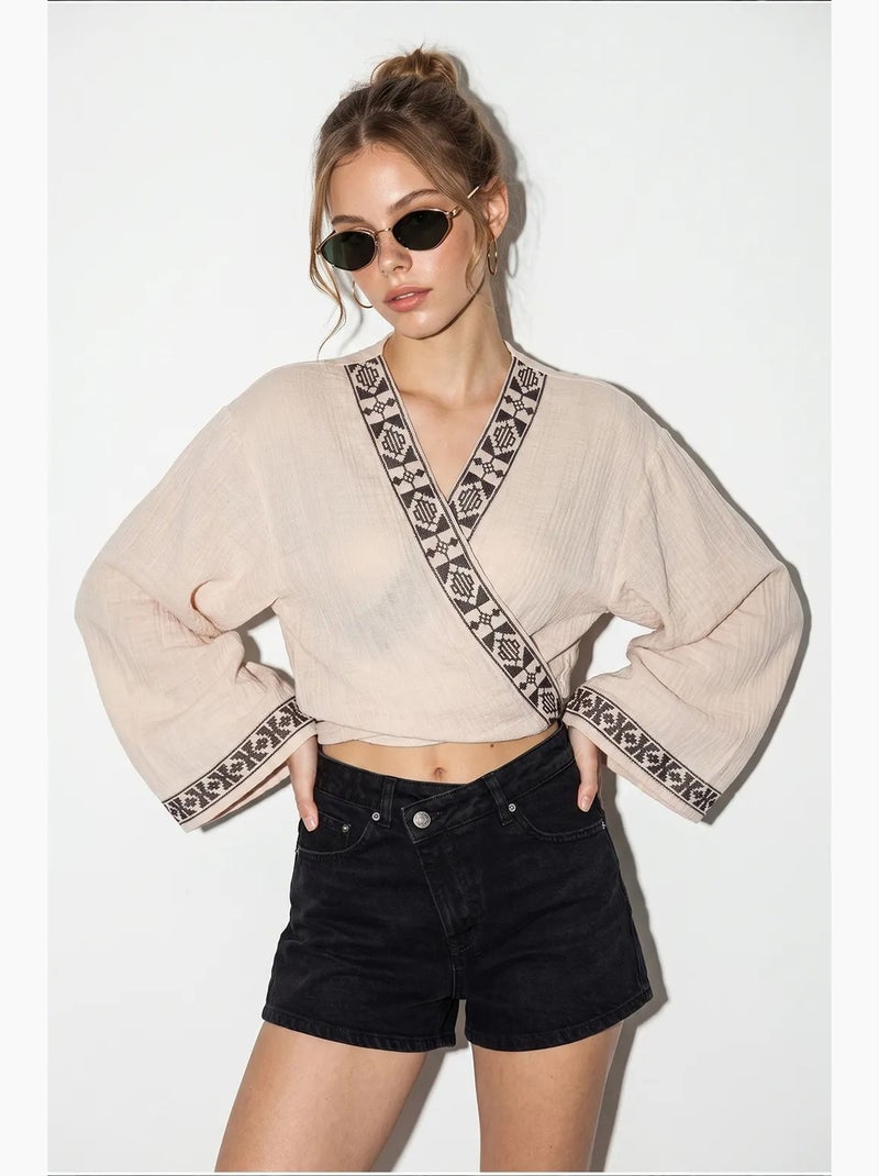 Blusa em algodão lucci Bege-argila - Kiabi