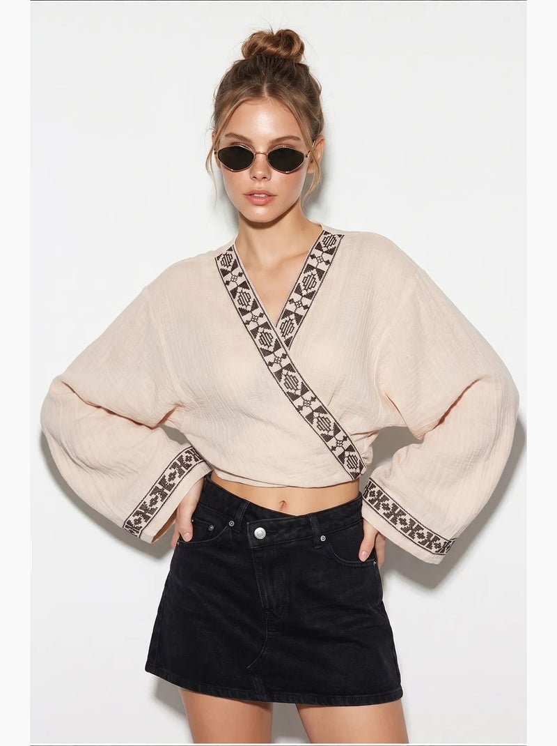 Blusa em algodão lucci Bege-argila - Kiabi