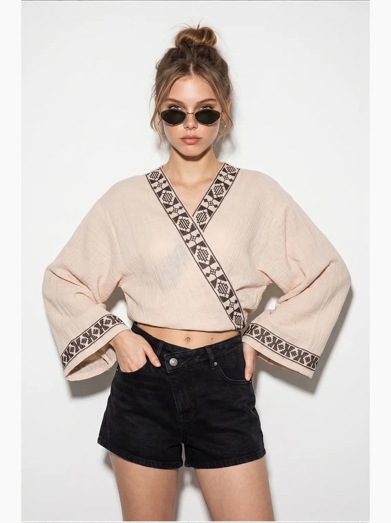 Blusa em algodão lucci Bege-argila - Kiabi