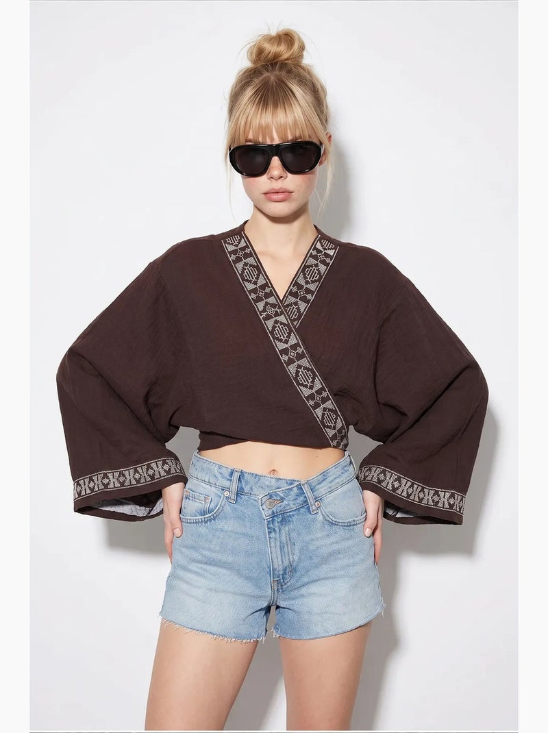 Blusa em algodão lucci Castanho-chocolate - Kiabi
