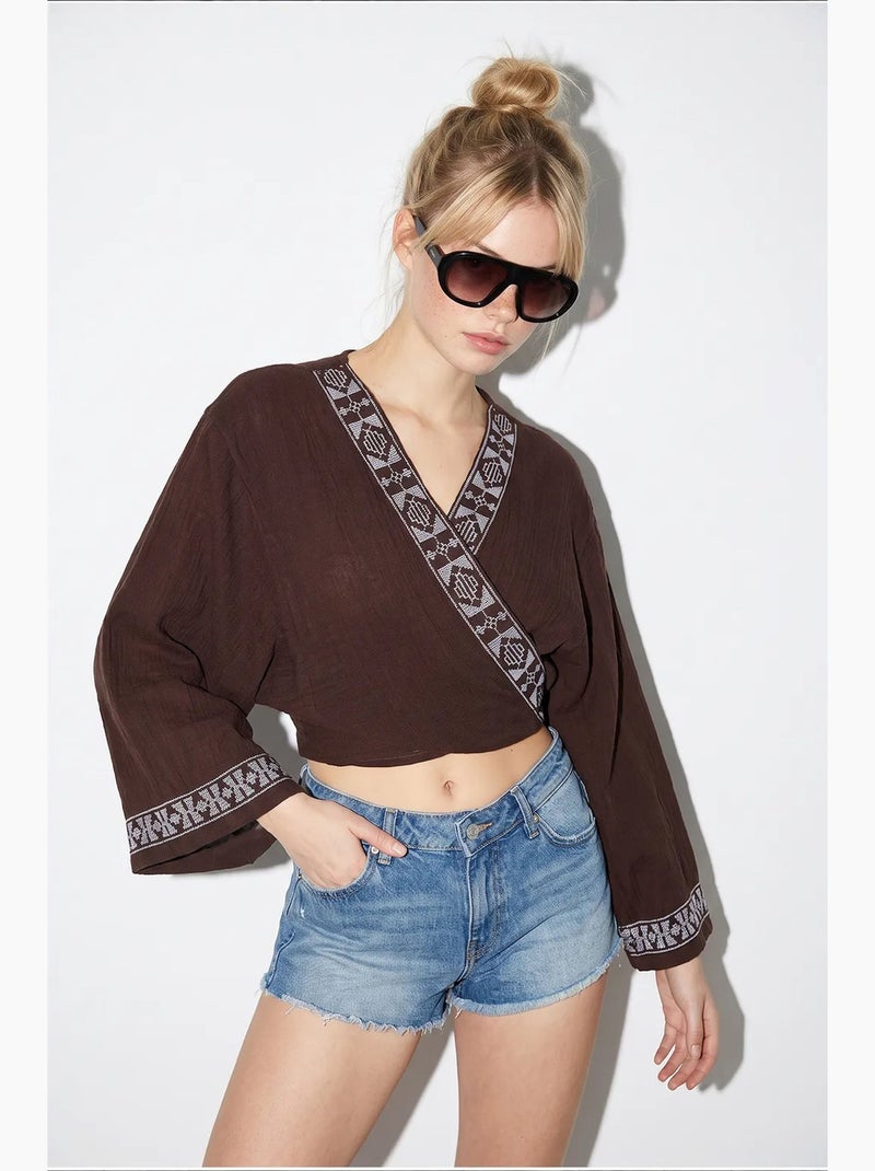 Blusa em algodão lucci Castanho-chocolate - Kiabi
