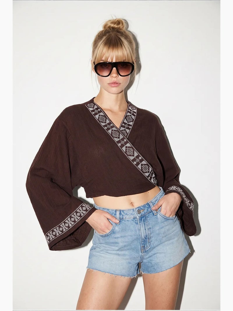 Blusa em algodão lucci Castanho-chocolate - Kiabi