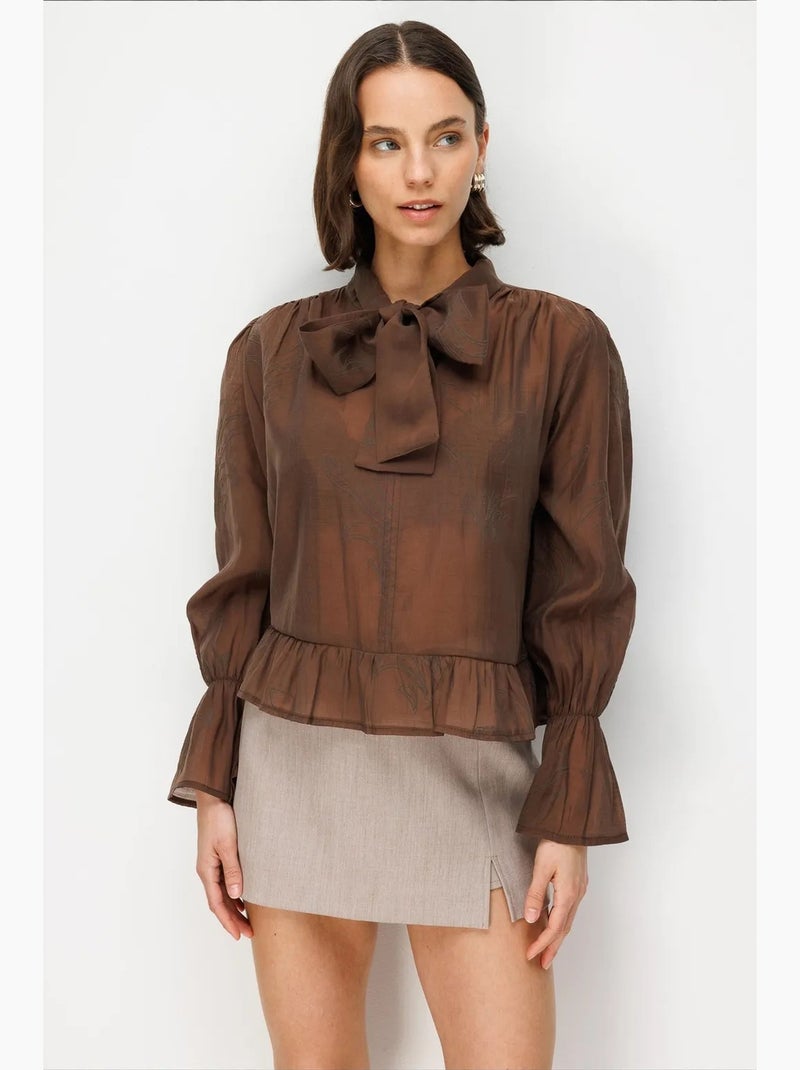 Blusa em algodão mixray Castanho - Kiabi