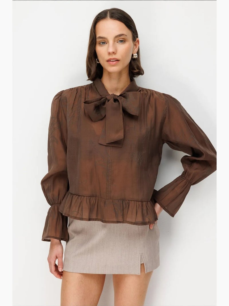 Blusa em algodão mixray Castanho - Kiabi