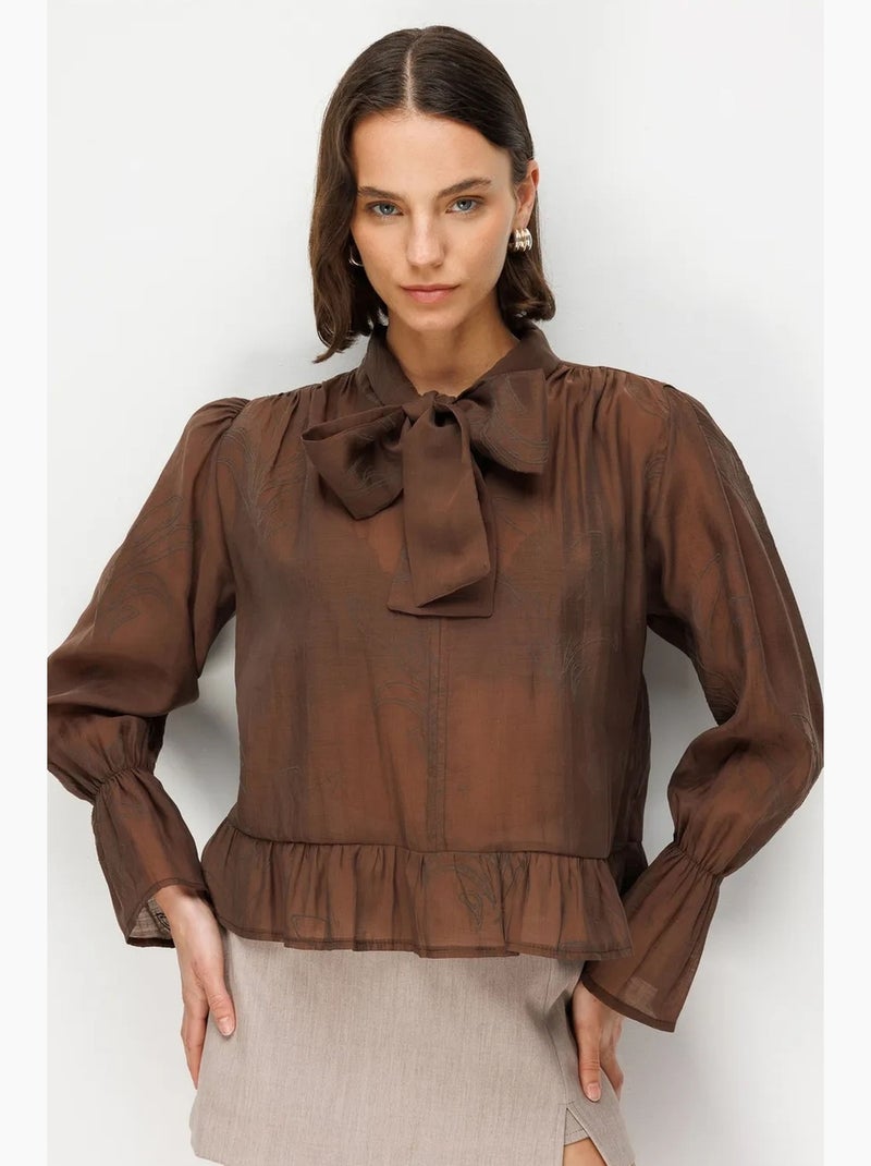 Blusa em algodão mixray Castanho - Kiabi