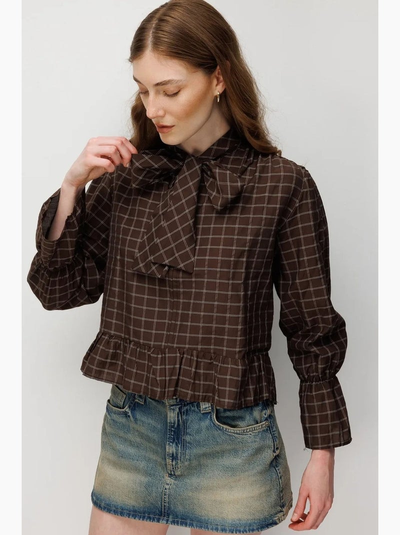 Blusa em algodão mixray Castanho - Kiabi