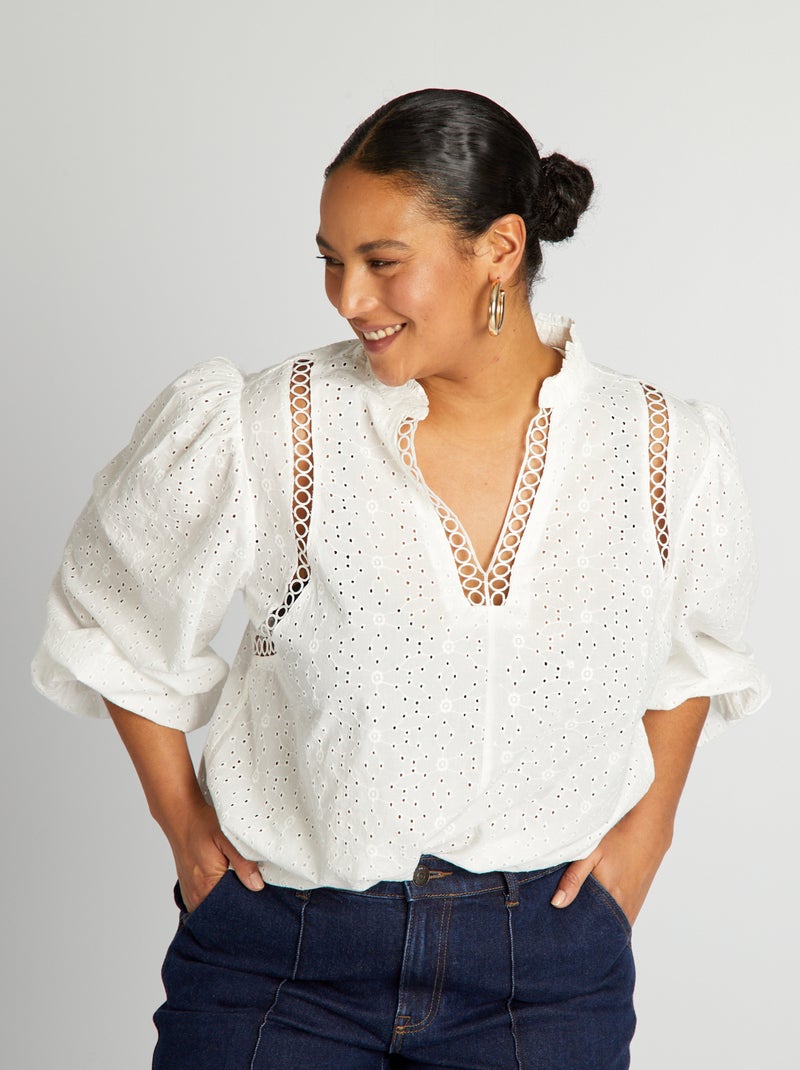 Blusa em bordado inglês Branco - Kiabi