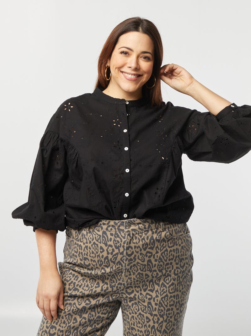 Blusa em bordado inglês Preto - Kiabi