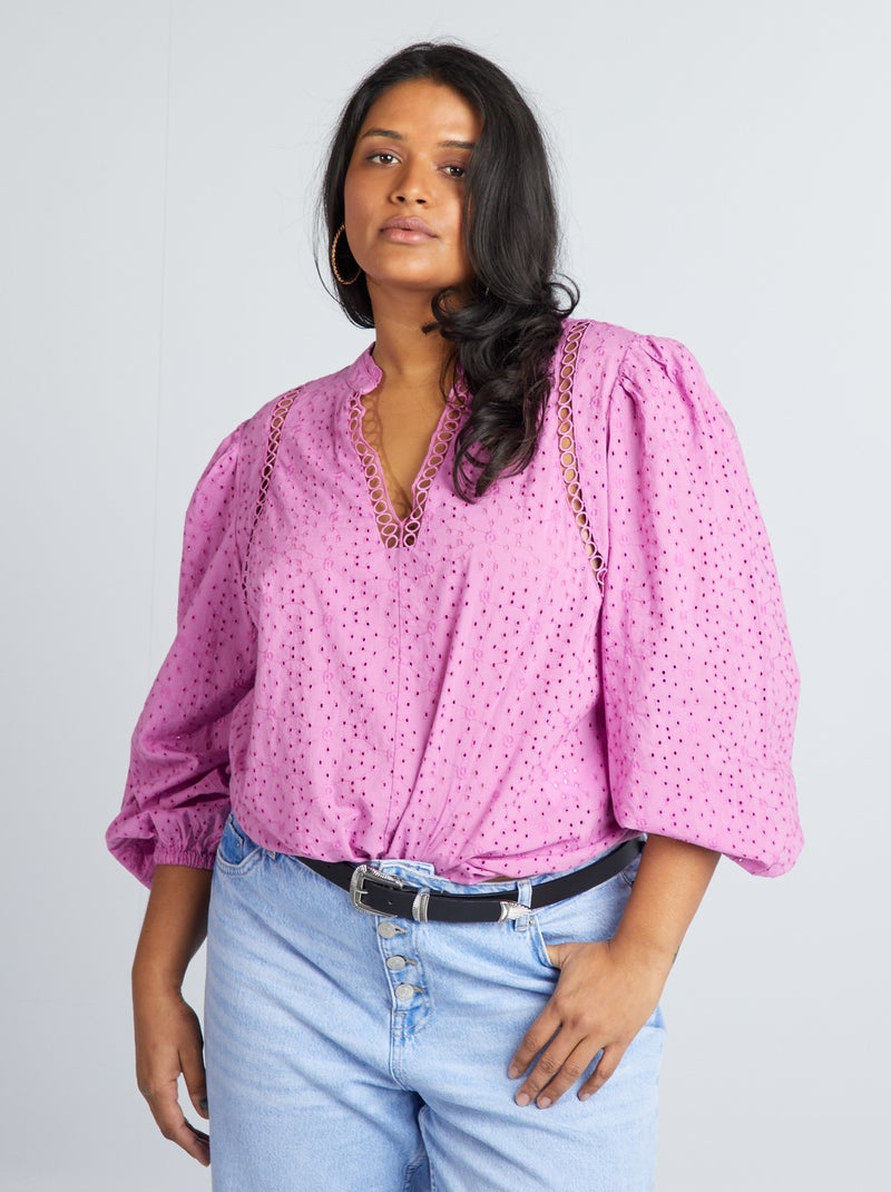 Blusa em bordado inglês ROSA - Kiabi
