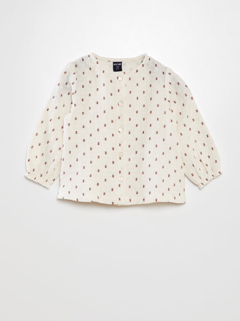 Blusa em dupla gaze de algodão BRANCO - Kiabi